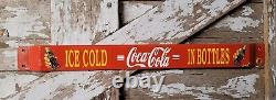 Vintage Coca Cola Porcelain Sign Door Push Bar Soda Pop Beverage Gas Ice Cold