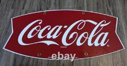 Vintage Coca Cola Porcelain Sign Fishtail Gas Station Pump Plate 16 Hanging