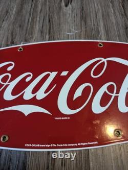 Vintage Coca Cola Porcelain Sign Fishtail Gas Station Pump Plate 16 Hanging