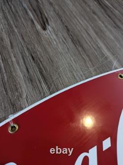 Vintage Coca Cola Porcelain Sign Fishtail Gas Station Pump Plate 16 Hanging