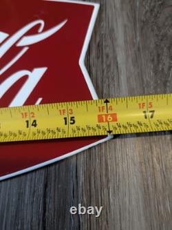 Vintage Coca Cola Porcelain Sign Fishtail Gas Station Pump Plate 16 Hanging