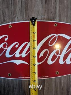 Vintage Coca Cola Porcelain Sign Fishtail Gas Station Pump Plate 16 Hanging