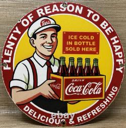 Vintage Coca Cola Porcelain Sign Gas Station Bottle Pepsi Pump Plate Bottle
