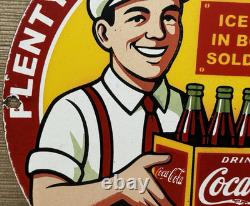 Vintage Coca Cola Porcelain Sign Gas Station Bottle Pepsi Pump Plate Bottle