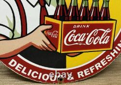 Vintage Coca Cola Porcelain Sign Gas Station Bottle Pepsi Pump Plate Bottle