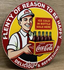 Vintage Coca Cola Porcelain Sign Gas Station Bottle Pepsi Pump Plate Bottle