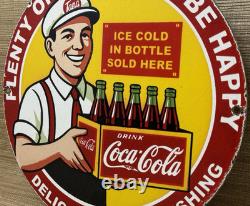 Vintage Coca Cola Porcelain Sign Gas Station Bottle Pepsi Pump Plate Bottle