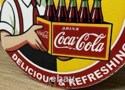 Vintage Coca Cola Porcelain Sign Gas Station Bottle Pepsi Pump Plate Bottle