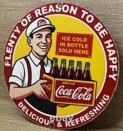 Vintage Coca Cola Porcelain Sign Gas Station Bottle Pepsi Pump Plate Bottle