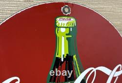 Vintage Coca Cola Porcelain Sign Gas Station Pump Plate Dew Pepsi Oil Dr Pepper