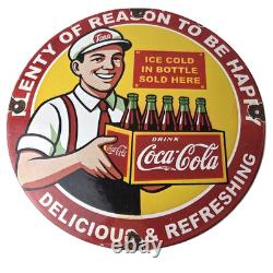 Vintage Coca Cola Porcelain Sign Ice Cold Soda Bottles Gas Pump Service Sign