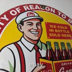 Vintage Coca Cola Porcelain Sign Ice Cold Soda Bottles Gas Pump Service Sign