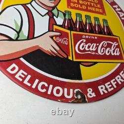 Vintage Coca Cola Porcelain Sign Ice Cold Soda Bottles Gas Pump Service Sign