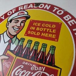 Vintage Coca Cola Porcelain Sign Ice Cold Soda Bottles Gas Pump Service Sign