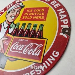 Vintage Coca Cola Porcelain Sign Ice Cold Soda Bottles Gas Pump Service Sign