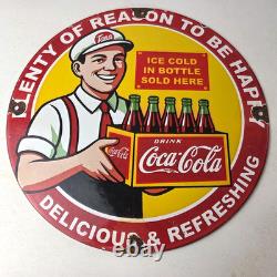Vintage Coca Cola Porcelain Sign Ice Cold Soda Bottles Gas Pump Service Sign