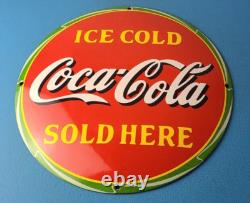 Vintage Coca Cola Porcelain Sign Ice Cold Soda Bottles Gas Sign