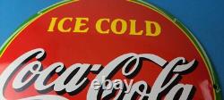 Vintage Coca Cola Porcelain Sign Ice Cold Soda Bottles Gas Sign