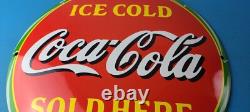 Vintage Coca Cola Porcelain Sign Ice Cold Soda Bottles Gas Sign
