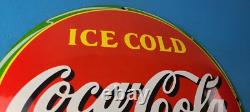 Vintage Coca Cola Porcelain Sign Ice Cold Soda Bottles Gas Sign