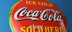 Vintage Coca Cola Porcelain Sign Ice Cold Soda Bottles Gas Sign