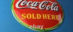 Vintage Coca Cola Porcelain Sign Ice Cold Soda Bottles Gas Sign
