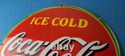 Vintage Coca Cola Porcelain Sign Ice Cold Soda Bottles Gas Sign