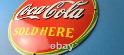 Vintage Coca Cola Porcelain Sign Ice Cold Soda Bottles Gas Sign