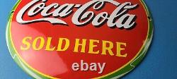 Vintage Coca Cola Porcelain Sign Ice Cold Soda Bottles Gas Sign