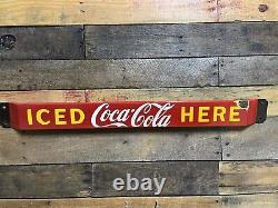 Vintage Coca Cola Porcelain Sign Ice Cold Soda General Store Door Push Bar Coke