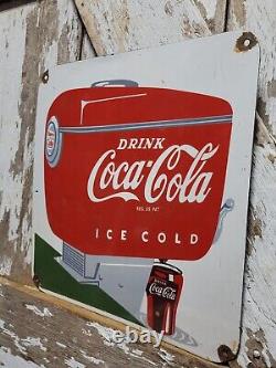 Vintage Coca Cola Porcelain Sign Old 14 Coke Diner Fountain Soda Beverage Drink