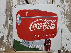 Vintage Coca Cola Porcelain Sign Old 14 Coke Diner Fountain Soda Beverage Drink