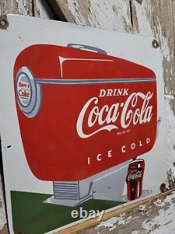 Vintage Coca Cola Porcelain Sign Old 14 Coke Diner Fountain Soda Beverage Drink