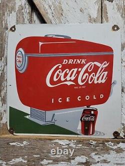 Vintage Coca Cola Porcelain Sign Old 14 Coke Diner Fountain Soda Beverage Drink