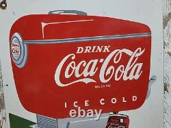 Vintage Coca Cola Porcelain Sign Old 14 Coke Diner Fountain Soda Beverage Drink