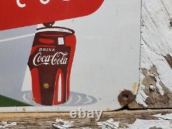 Vintage Coca Cola Porcelain Sign Old 14 Coke Diner Fountain Soda Beverage Drink