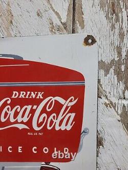 Vintage Coca Cola Porcelain Sign Old 14 Coke Diner Fountain Soda Beverage Drink