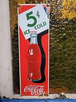 Vintage Coca Cola Porcelain Sign Old Coke Beverage Advertising Soda Pop Drink