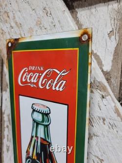 Vintage Coca Cola Porcelain Sign Old Coke Beverage Display Soda Drink Sold Here