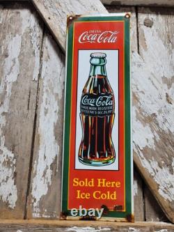 Vintage Coca Cola Porcelain Sign Old Coke Beverage Display Soda Drink Sold Here