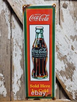 Vintage Coca Cola Porcelain Sign Old Coke Beverage Display Soda Drink Sold Here