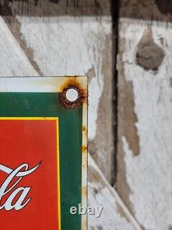 Vintage Coca Cola Porcelain Sign Old Coke Beverage Display Soda Drink Sold Here