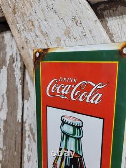 Vintage Coca Cola Porcelain Sign Old Coke Beverage Display Soda Drink Sold Here
