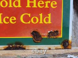 Vintage Coca Cola Porcelain Sign Old Coke Beverage Display Soda Drink Sold Here