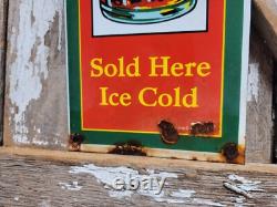 Vintage Coca Cola Porcelain Sign Old Coke Beverage Display Soda Drink Sold Here
