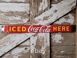Vintage Coca Cola Porcelain Sign Old Door Push Bar Soda Beverage Drink Coke Pop