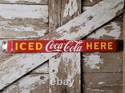 Vintage Coca Cola Porcelain Sign Old Door Push Bar Soda Beverage Drink Coke Pop