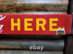 Vintage Coca Cola Porcelain Sign Old Door Push Bar Soda Beverage Drink Coke Pop
