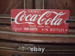 Vintage Coca Cola Porcelain Sign Old Door Push Bar Soda Pop Drink Bottle Coke