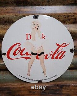 Vintage Coca Cola Porcelain Sign Old Soda Pop Advertising Coke Marilyn Monroe 12